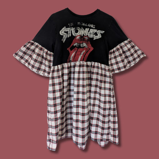 The Rolling Stones - White & Red Tartan Smock Dress (M)