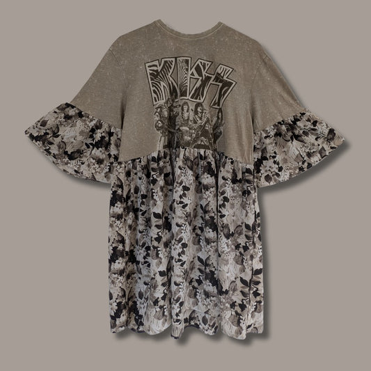 KISS - Grey Floral Smock Dress (M)