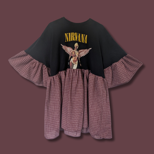 Nirvana - Burgundy Tartan Smock Dress (4XL/5XL)