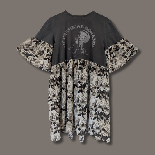 My Chemical Romance - Grey Floral Smock Dress (L)
