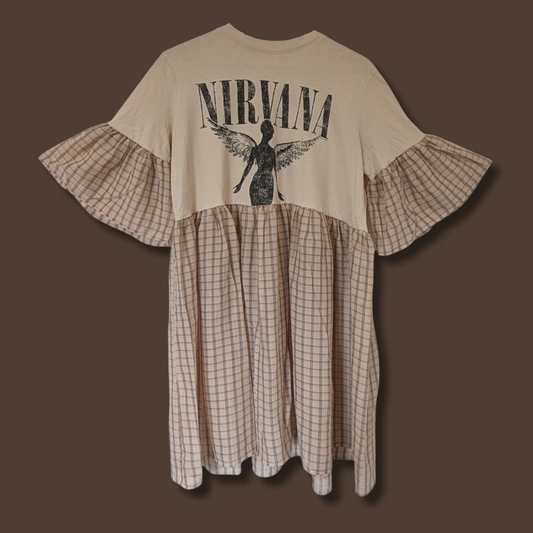 Nirvana - Cream Check Print Smock Dress (L)