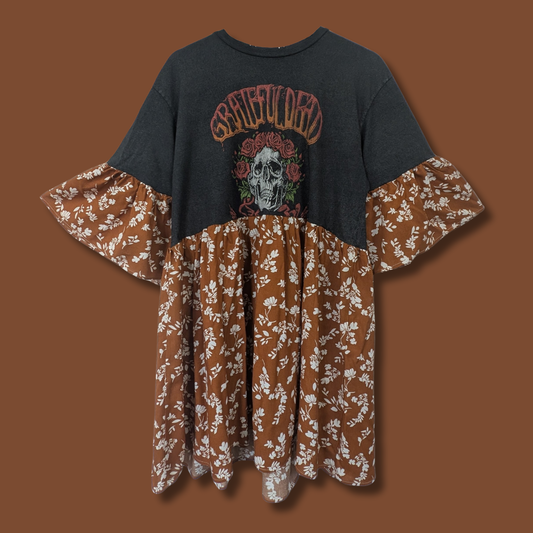 Grateful Dead - Caramel & White Floral Print Smock Dress (M/L)