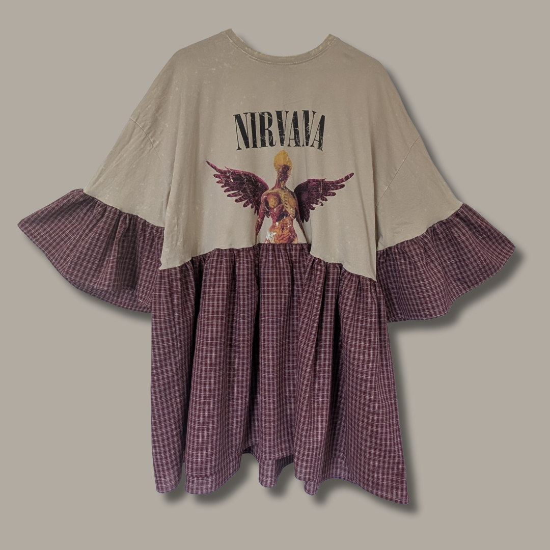 Nirvana - Burgundy Tartan Smock Dress (4XL/5XL)