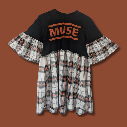 Muse - Orange & White Tartan Smock Dress (L)