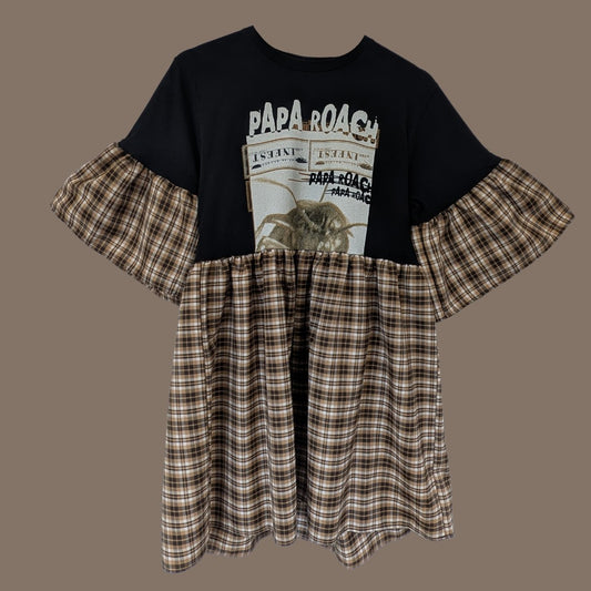 Papa Roach - Cream & Brown Tartan Smock Dress (S)