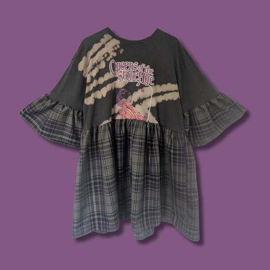 Queens of the Stone Age - Grey & Purple Tartan Smock Dress (2XL)