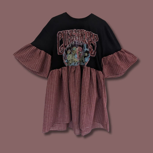 Guns n' Roses - Burgundy Gingham Smock Dress (XL/2XL)