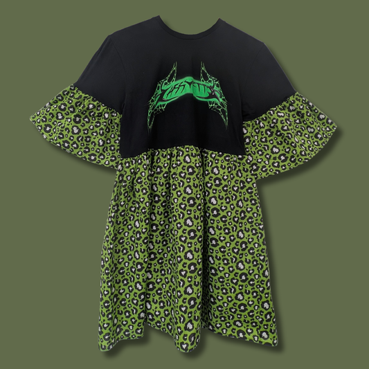 Cassyette - Green Leopard Print Smock Dress (S/M)