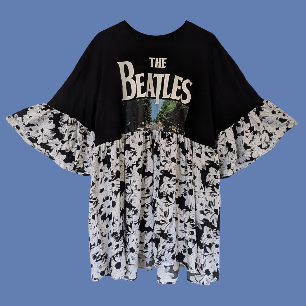 The Beatles - Black & White Floral Smock Dress (2XL/3XL)