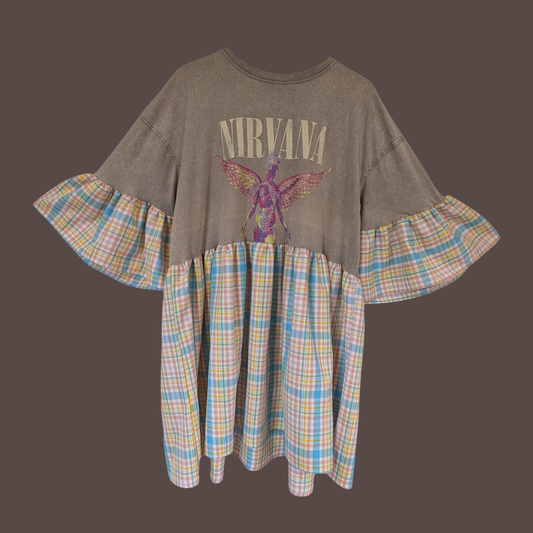 Nirvana - Pastel Rainbow Tartan Smock Dress (L-4XL)