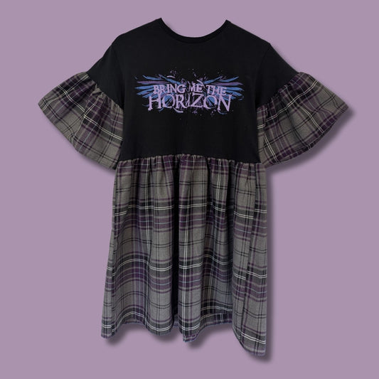 Bring Me The Horizon - Grey & Purple Tartan Smock Dress (S)