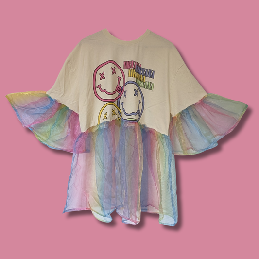 Nirvana - Sheer Rainbow Organza Smock Dress (2XL)