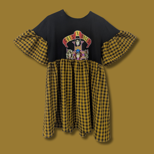 Guns n' Roses - Black & Yellow Gingham Smock Dress (M)