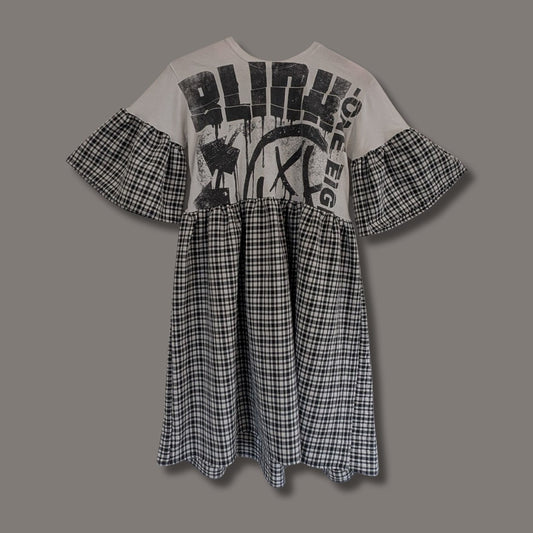 Blink-182 - Black and White Tartan Smock Dress (S/M)