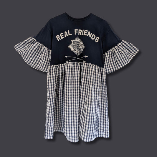 Real Friends - Navy Gingham Smock Dress (M)